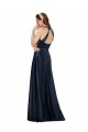 Outlet Bleu marine foncé Trapèze Col V Satiné Longue Formelles Robes demoiselle d'honneur / Robes de soirée / Robes de bal