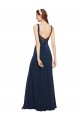 Outlet Bleu marine foncé Trapèze Col rond Crêpe Stretch Longue Formelles Robes demoiselle d'honneur / Robes de soirée / Robes de bal