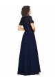Outlet Bleu marine foncé Trapèze Col rond Mousseline Longue Robes demoiselle d'honneur / Robes de bal