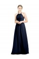 Outlet Bleu marine foncé Trapèze Licou Col Haut Mousseline Longue Robes demoiselle d'honneur