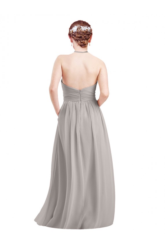 Outlet Bleu marine foncé Trapèze Licou Col Haut Mousseline Longue Robes demoiselle d'honneur