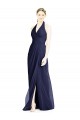 Outlet Bleu marine foncé Trapèze Licou Col V Mousseline Longue Robes demoiselle d'honneur