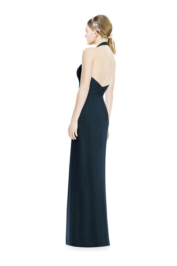 Outlet Bleu marine foncé Trapèze Licou Col V Mousseline Longue Robes demoiselle d'honneur