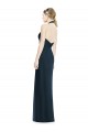 Outlet Bleu marine foncé Trapèze Licou Col V Mousseline Longue Robes demoiselle d'honneur