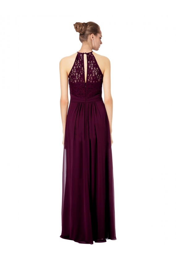 Outlet Bleu marine foncé Trapèze Licou Illusion Mousseline Dentelle Longue Robes demoiselle d'honneur