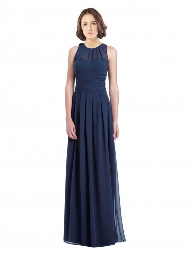 Outlet Bleu marine foncé Trapèze Licou Mousseline Longue Robes demoiselle d'honneur