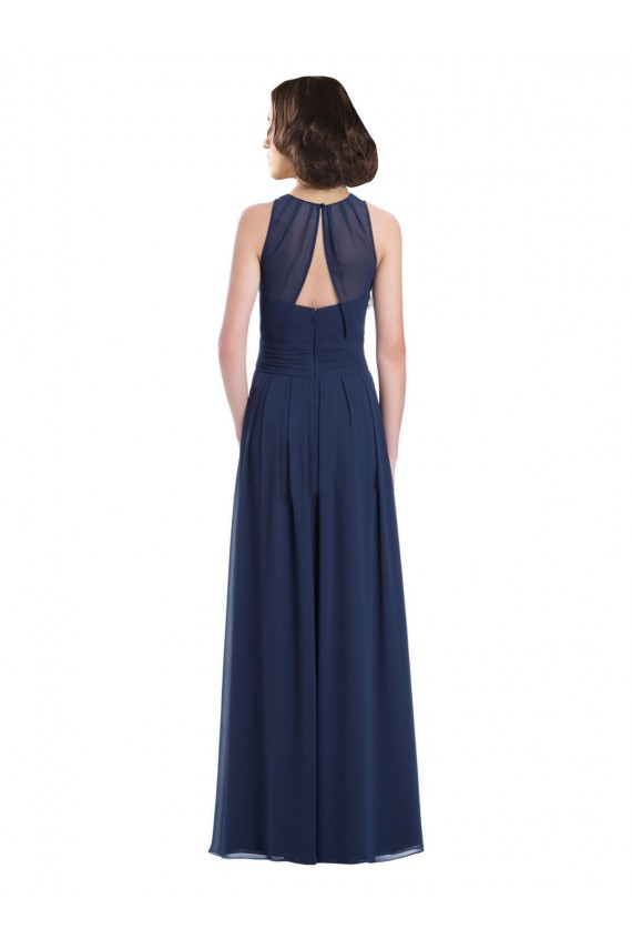 Outlet Bleu marine foncé Trapèze Licou Mousseline Longue Robes demoiselle d'honneur
