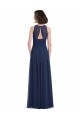 Outlet Bleu marine foncé Trapèze Licou Mousseline Longue Robes demoiselle d'honneur