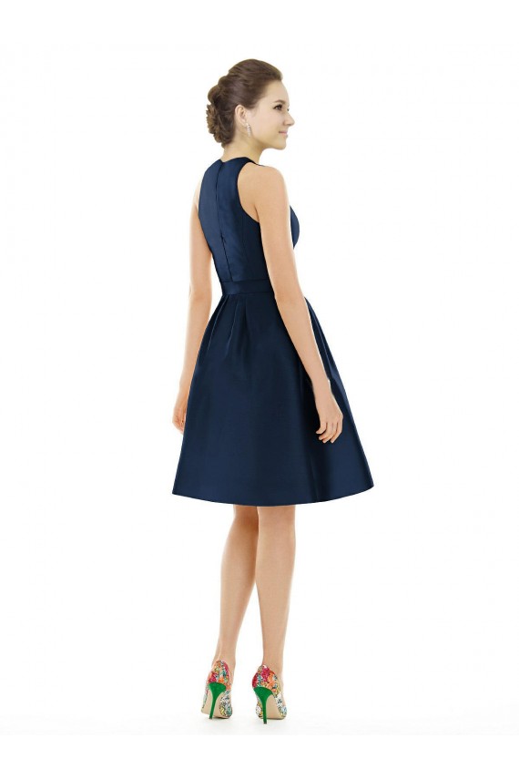 Outlet Bleu marine foncé Trapèze Licou Satiné Courte Robes demoiselle d'honneur / Robes de cocktail