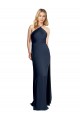 Outlet Bleu marine foncé Trapèze Licou Satiné Stretch Longue Formelles Robes demoiselle d'honneur / Robes de soirée / Robes de bal
