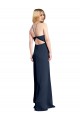 Outlet Bleu marine foncé Trapèze Licou Satiné Stretch Longue Formelles Robes demoiselle d'honneur / Robes de soirée / Robes de bal