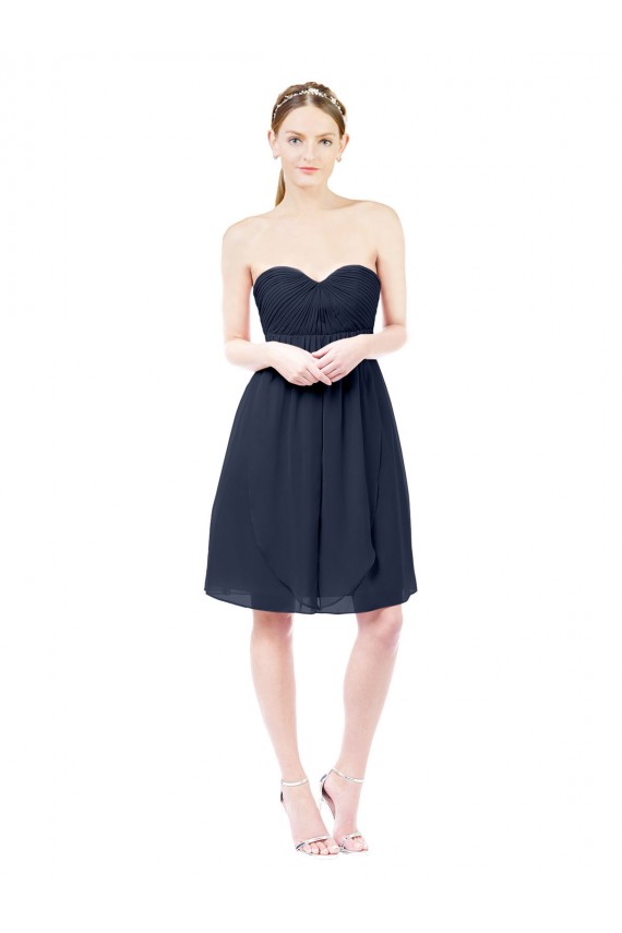 Outlet Bleu marine foncé Trapèze Mousseline Courte Robes demoiselle d'honneur / Robes de cocktail