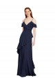 Outlet Bleu marine foncé Trapèze Épaule Dénudée Bretelles spaghetti Mousseline Longue Robes demoiselle d'honneur