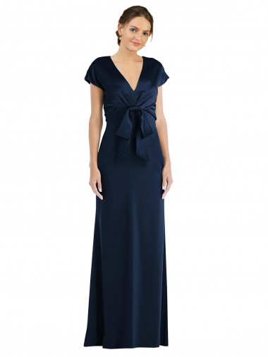 Outlet Bleu marine foncé Trompette Épaule Dénudée Crêpe Stretch Longue Formelles Robes demoiselle d'honneur / Robes de soirée / Robes de bal