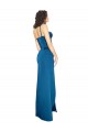 Outlet Bleu paon Fourreau Bretelles spaghetti Satiné Soyeux Longue Formelles Robes demoiselle d'honneur / Robes de soirée / Robes de bal