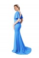 Outlet Bleu paon Sirène Col V Balayage train Crêpe Stretch Longue Robes demoiselle d'honneur / Robes de bal