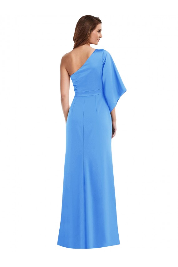 Outlet Bleu paon Trompette Crêpe Stretch Longue Robes demoiselle d'honneur / Robes de bal
