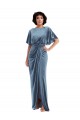 Outlet Bleu poussiéreux Fourreau Velours Stretch Longue Robes demoiselle d'honneur / Robes de bal