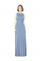 Outlet Bleu poussiéreux Trapèze Bateau Mousseline Longue Robes demoiselle d'honneur