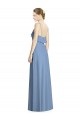 Outlet Bleu poussiéreux Trapèze Bretelles spaghetti Col V Mousseline Longue Robes demoiselle d'honneur
