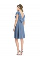 Outlet Bleu poussiéreux Trapèze Col V Mousseline Courte Robes demoiselle d'honneur