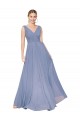 Outlet Bleu poussiéreux Trapèze Col V Mousseline Longue Formelles Robes demoiselle d'honneur / Robes de soirée / Robes de bal