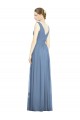 Outlet Bleu poussiéreux Trapèze Col V Mousseline Longue Robes demoiselle d'honneur