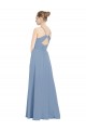 Outlet Bleu poussiéreux Trapèze Col V Mousseline Longue Robes demoiselle d'honneur