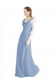 Outlet Bleu poussiéreux Trapèze Col V Mousseline Longue Robes demoiselle d'honneur
