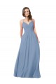 Outlet Bleu poussiéreux Trapèze Col V Mousseline Longue Robes demoiselle d'honneur
