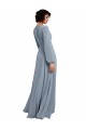 Outlet Bleu poussiéreux Trapèze Col V Mousseline Longue Robes demoiselle d'honneur