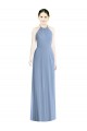 Outlet Bleu poussiéreux Trapèze Licou Mousseline Longue Robes demoiselle d'honneur
