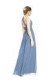 Outlet Bleu poussiéreux Trapèze Licou Mousseline Longue Robes demoiselle d'honneur
