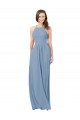 Outlet Bleu poussiéreux Trapèze Licou Mousseline Longue Robes demoiselle d'honneur