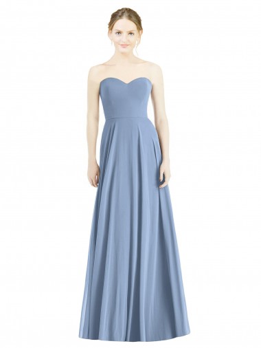 Outlet Bleu poussiéreux Trapèze Mousseline Longue Robes demoiselle d'honneur