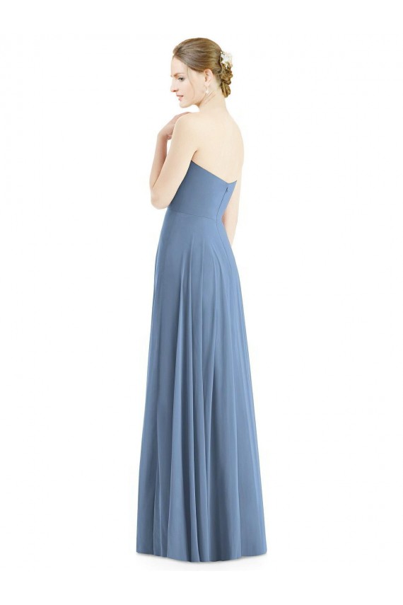 Outlet Bleu poussiéreux Trapèze Mousseline Longue Robes demoiselle d'honneur