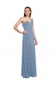 Outlet Bleu poussiéreux Trapèze Mousseline Longue Robes demoiselle d'honneur