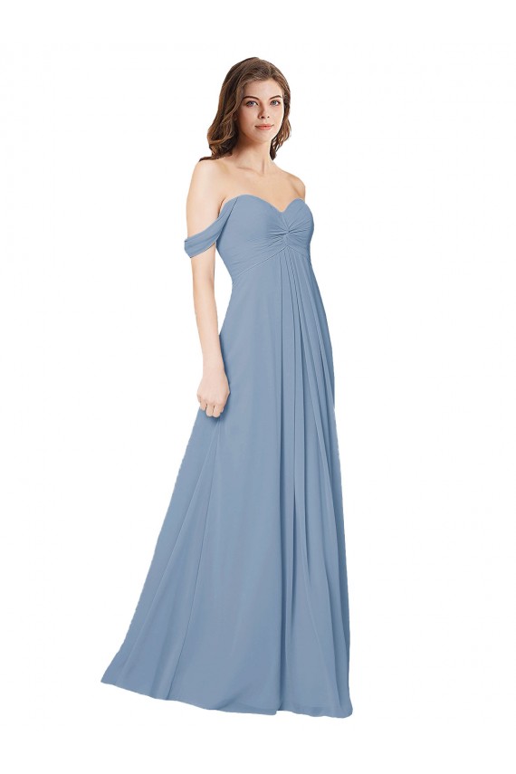 Outlet Bleu poussiéreux Trapèze Mousseline Longue Robes demoiselle d'honneur