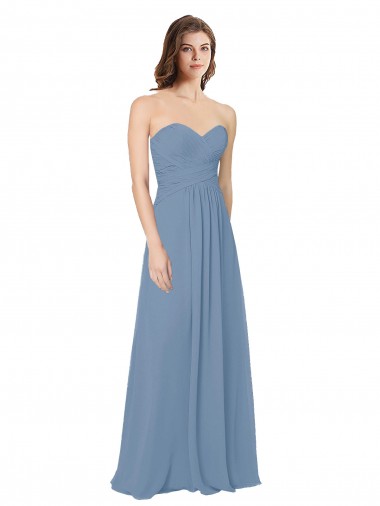 Outlet Bleu poussiéreux Trapèze Mousseline Longue Robes demoiselle d'honneur