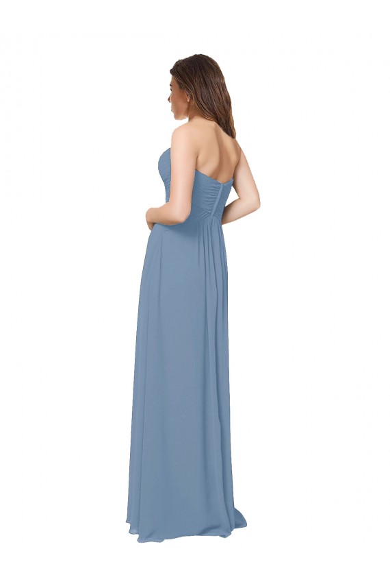 Outlet Bleu poussiéreux Trapèze Mousseline Longue Robes demoiselle d'honneur