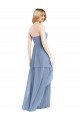 Outlet Bleu poussiéreux Trapèze Sans bretelle Mousseline Longue Robes demoiselle d'honneur