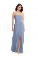 Outlet Bleu poussiéreux Trapèze Sans bretelle Mousseline Longue Robes demoiselle d'honneur