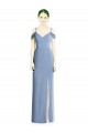 Outlet Bleu poussiéreux Trapèze Épaule Dénudée Mousseline Longue Formelles Robes demoiselle d'honneur / Robes de soirée