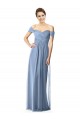 Outlet Bleu poussiéreux Trapèze Épaule Dénudée Mousseline Longue Robes demoiselle d'honneur