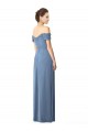 Outlet Bleu poussiéreux Trapèze Épaule Dénudée Mousseline Longue Robes demoiselle d'honneur