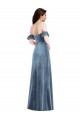 Outlet Bleu poussiéreux Trapèze Épaule Dénudée Velours Stretch Longue Robes demoiselle d'honneur / Robes de bal