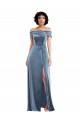 Outlet Bleu poussiéreux Trapèze Épaule Dénudée Velours Stretch Longue Robes demoiselle d'honneur / Robes de bal