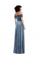 Outlet Bleu poussiéreux Trapèze Épaule Dénudée Velours Stretch Longue Robes demoiselle d'honneur / Robes de bal
