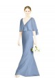 Outlet Bleu poussiéreux Trompette Col V Mousseline Longue Robes demoiselle d'honneur