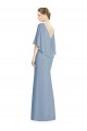 Outlet Bleu poussiéreux Trompette Col V Mousseline Longue Robes demoiselle d'honneur